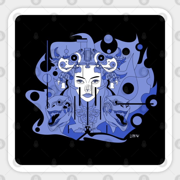 dark blue technology woman in the future of design ecopop surreal abstract art Sticker by jorge_lebeau